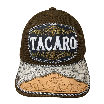 Tacaro Strapback Hat Brown One Size Adjustable Leather Patch Horse Breathable