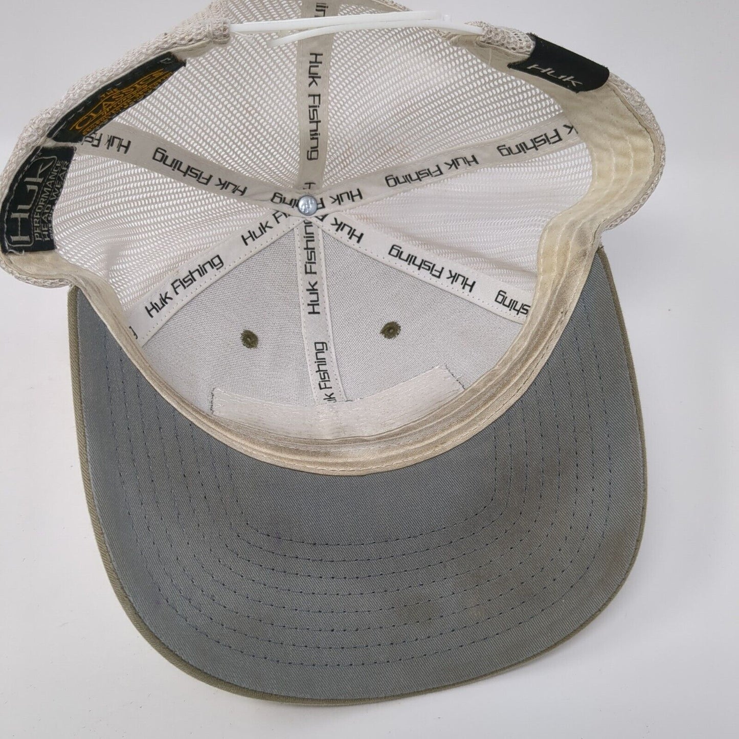 Huk Fish Performance Snapback Trucker Hat Tan One Size Mesh Back Yupoong