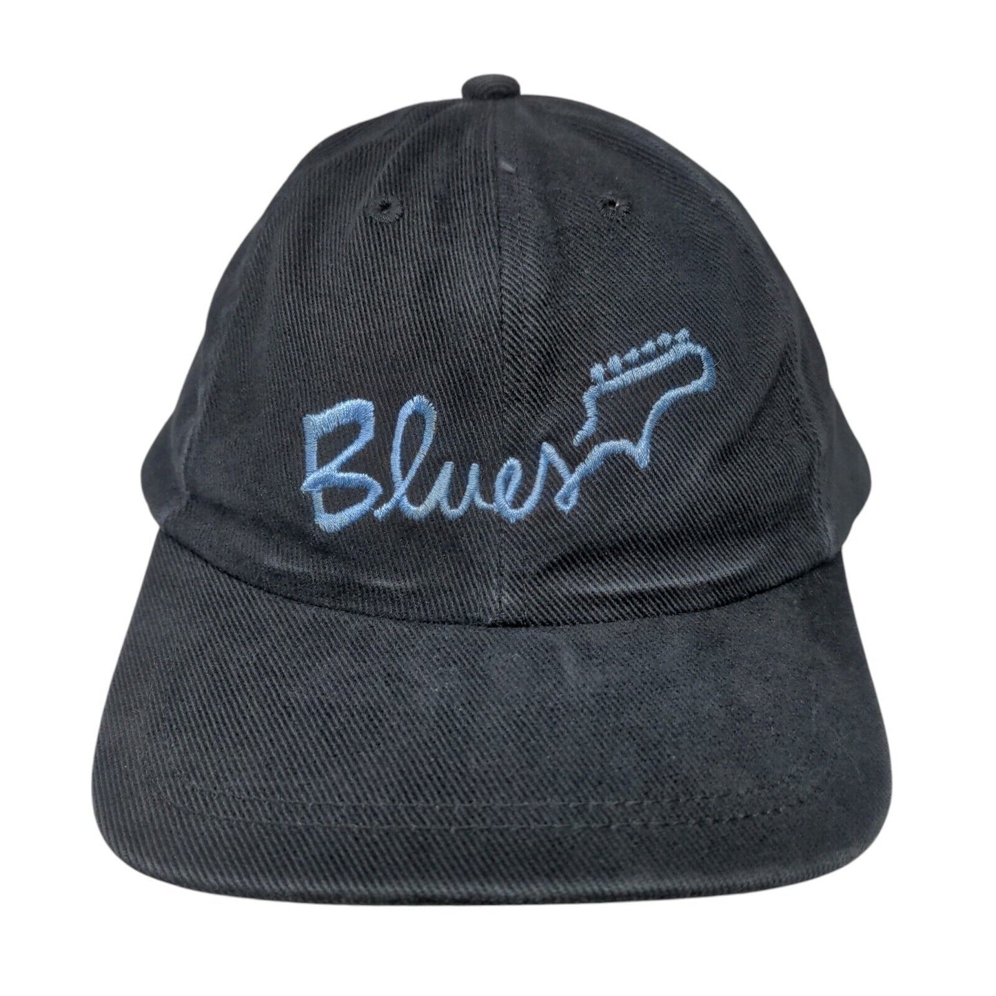 Blues Snapback Hat Black OSFA Adjustable Embroidered Vented Holes 6 Panel