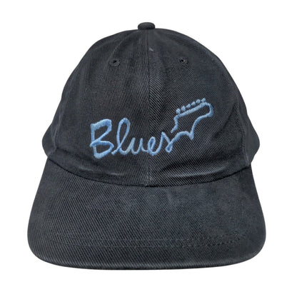 Blues Snapback Hat Black OSFA Adjustable Embroidered Vented Holes 6 Panel