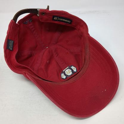 American Eagle AE Performance Red Baseball Cap Leather Strap Fire Dept Vintage