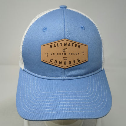 Port Authority Trucker Hat Blue White One Size Saltwater Cowboys Leather Patch