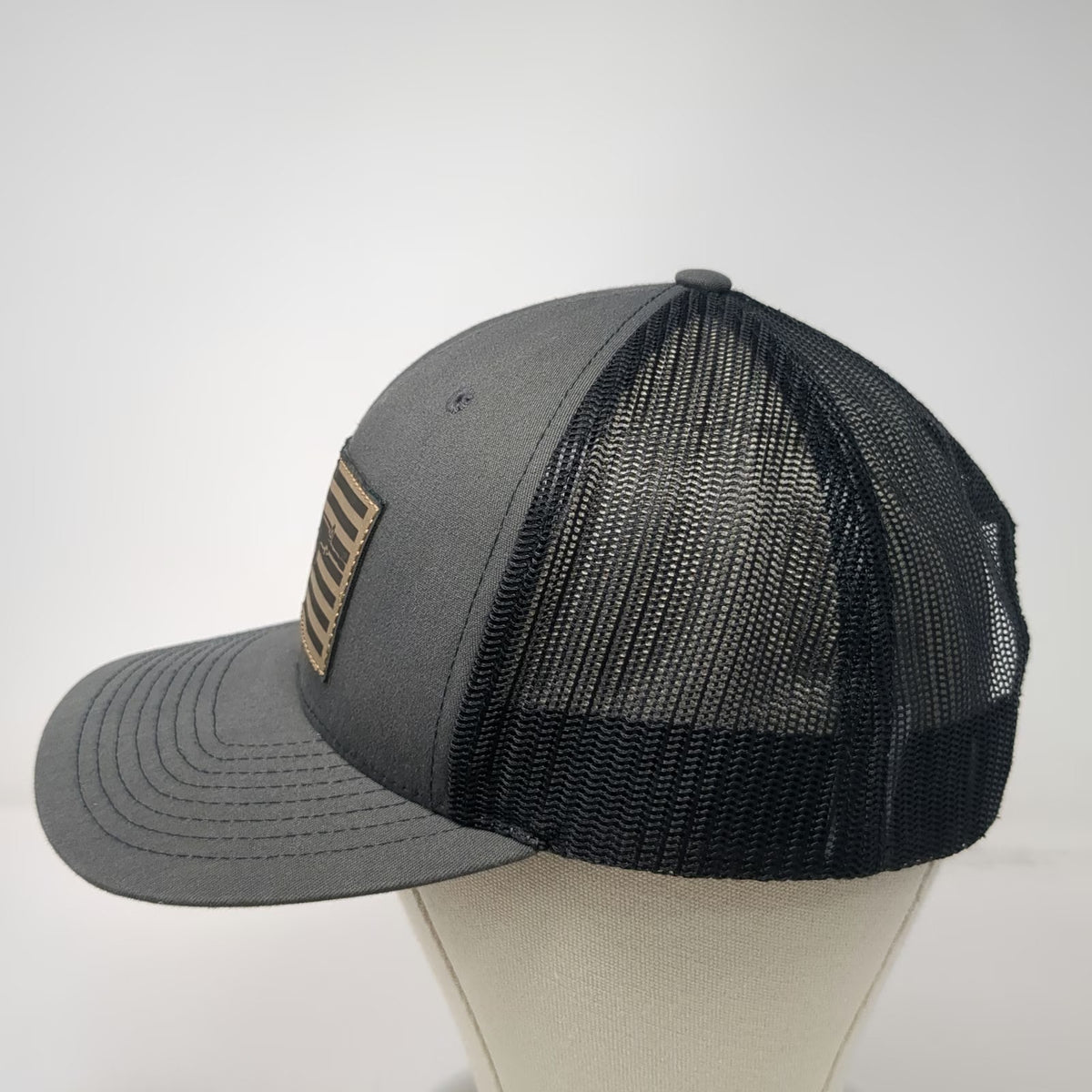 Richardson Trucker Hat Gray One Size American Flag Rifle Rush 10-8 Mesh Snapback