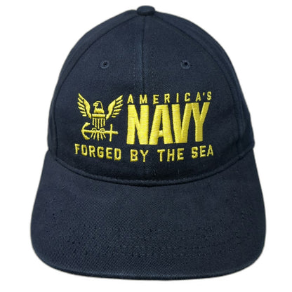 America's Navy Forged by the Sea Baseball Cap Blue One Size Hat Logo USA Made