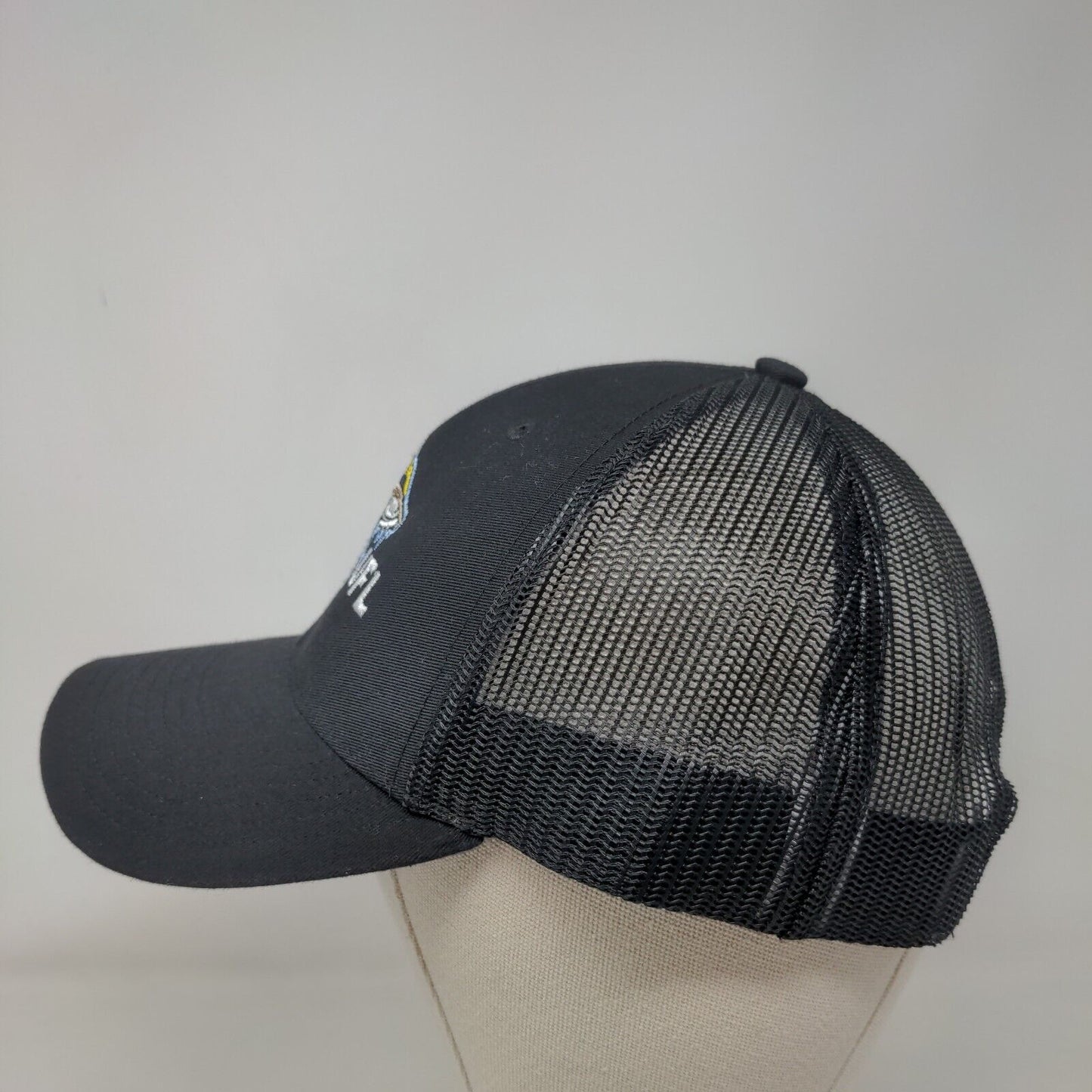 UFL Snapback Mesh Back Trucker Hat Black Adjustable Embroidered Fish Logo