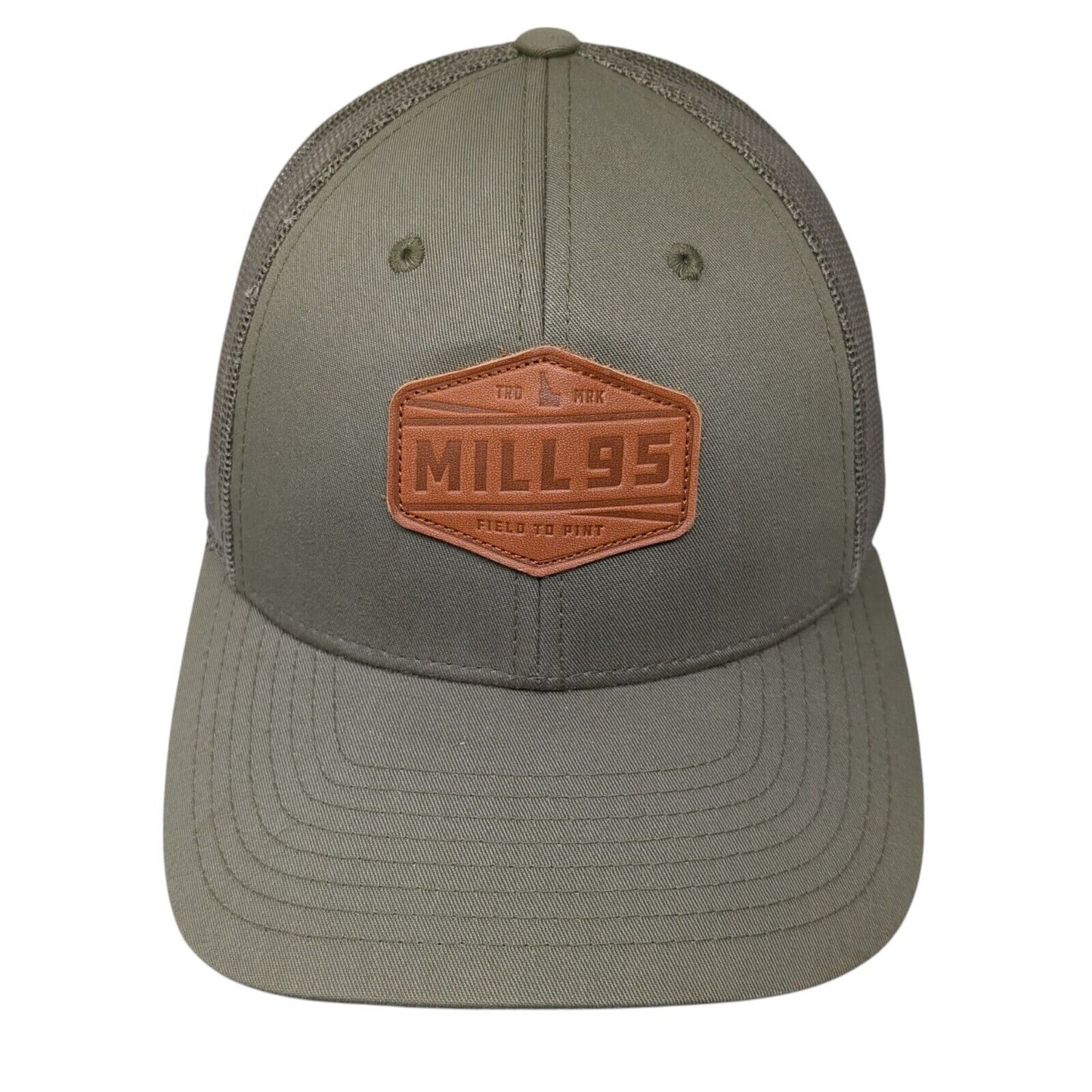 Mill 95 Leather Patch Snapback Trucker Hat Green M/L Mesh Back 6 Panel