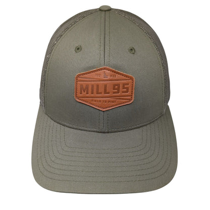 Mill 95 Leather Patch Snapback Trucker Hat Green M/L Mesh Back 6 Panel