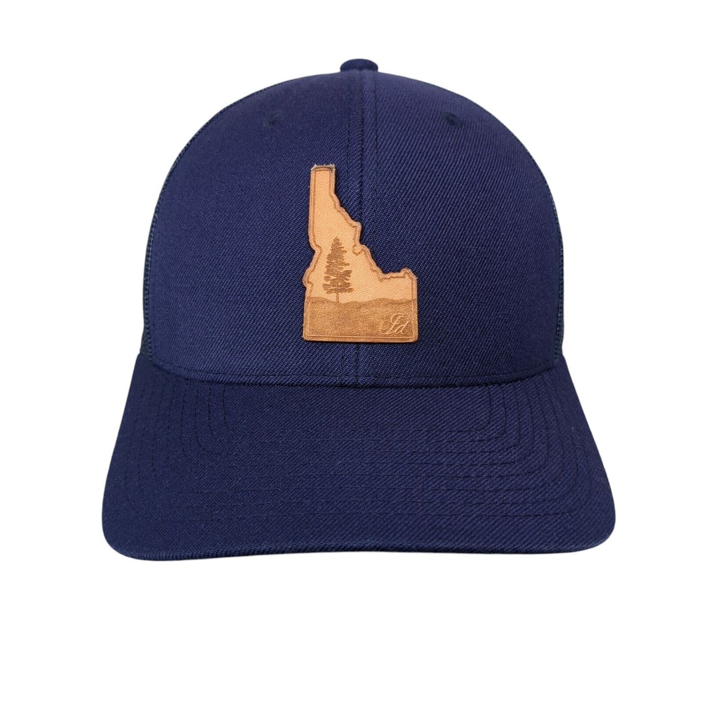 Idaho Leather Patch Trucker Hat Blue One Size Mesh Back Branded Bills