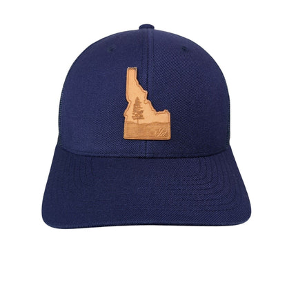 Idaho Leather Patch Trucker Hat Blue One Size Mesh Back Branded Bills