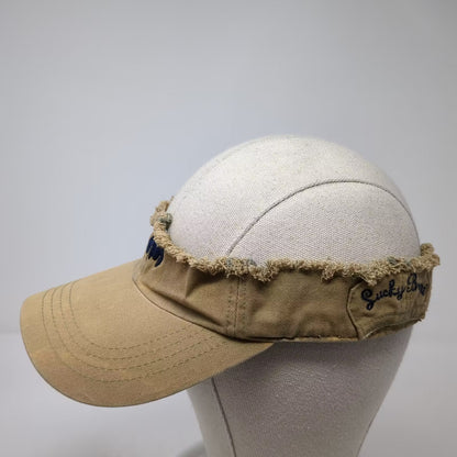 Lucky Brand Visor Hat Brown Blue OS Slideback Distressed Frayed Embroidered