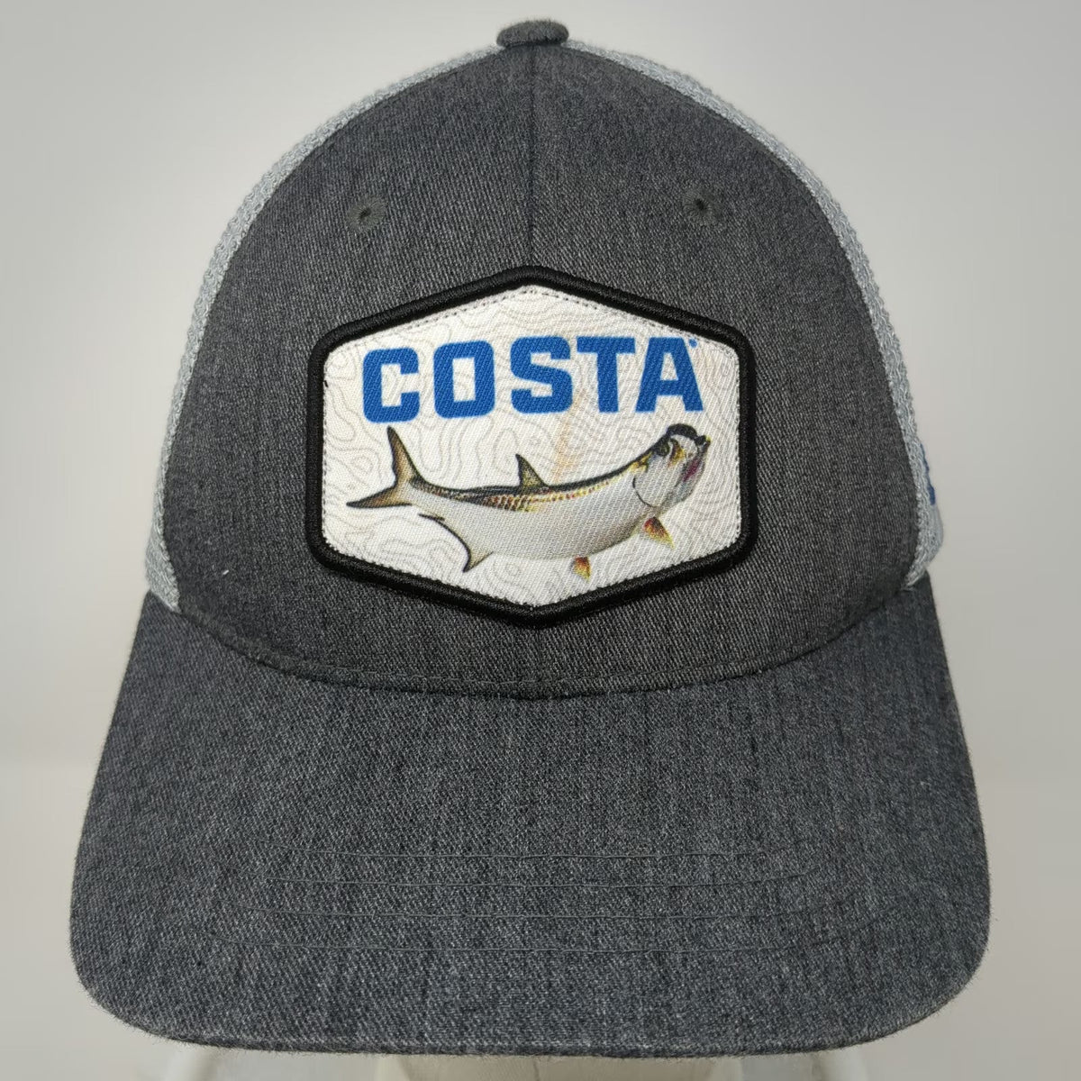Costa Trucker Hat Gray One Size Tarpon Fish Patch Snapback Mesh Back Fishing
