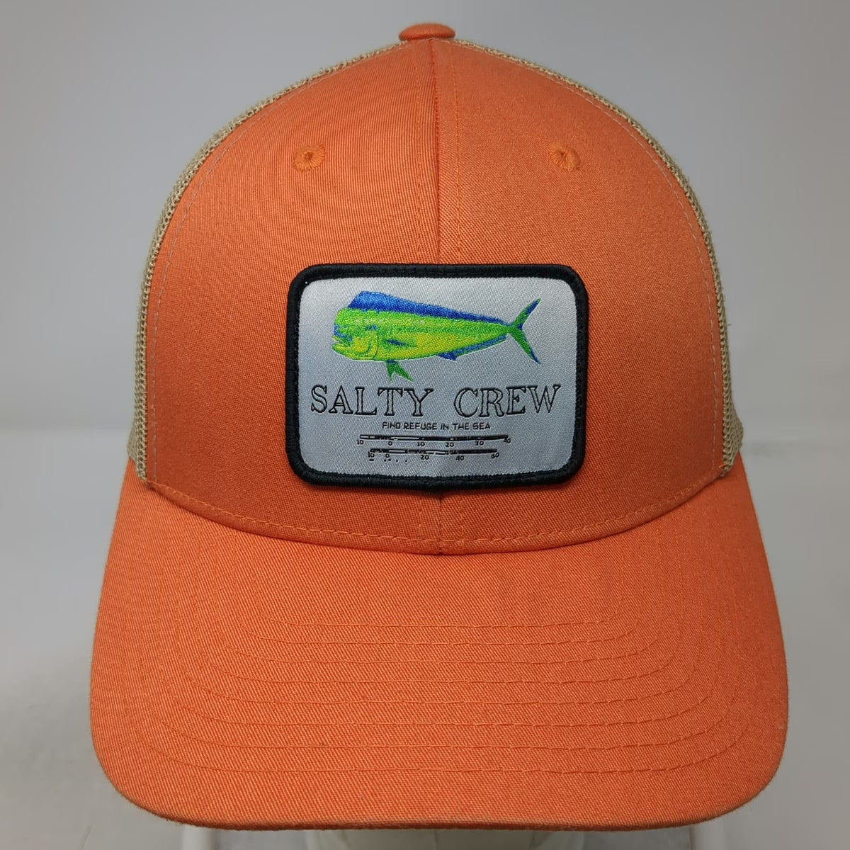 Salty Crew Trucker Hat Orange One Size Mahi Mahi Fish Mesh Back Snapback Fishing