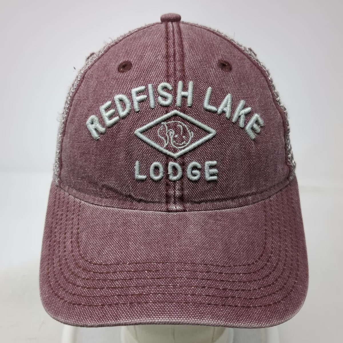Legacy Redfish Lake Lodge Trucker Hat Red One Size Mesh Snapback Fish Logo