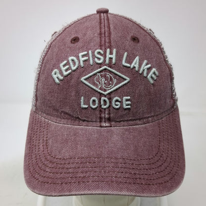 Legacy Redfish Lake Lodge Trucker Hat Red One Size Mesh Snapback Fish Logo