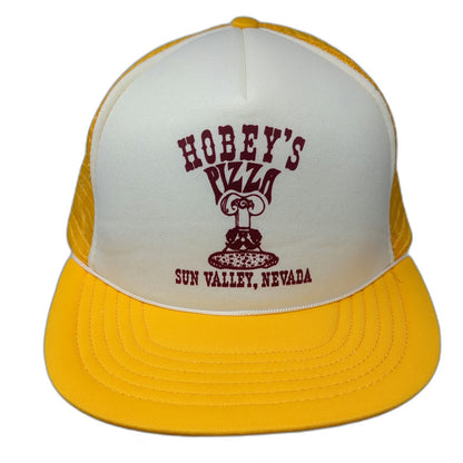 Yellow Trucker Hat Hobey's Pizza Sun Valley Nevada Snapback Foam Mesh Vintage