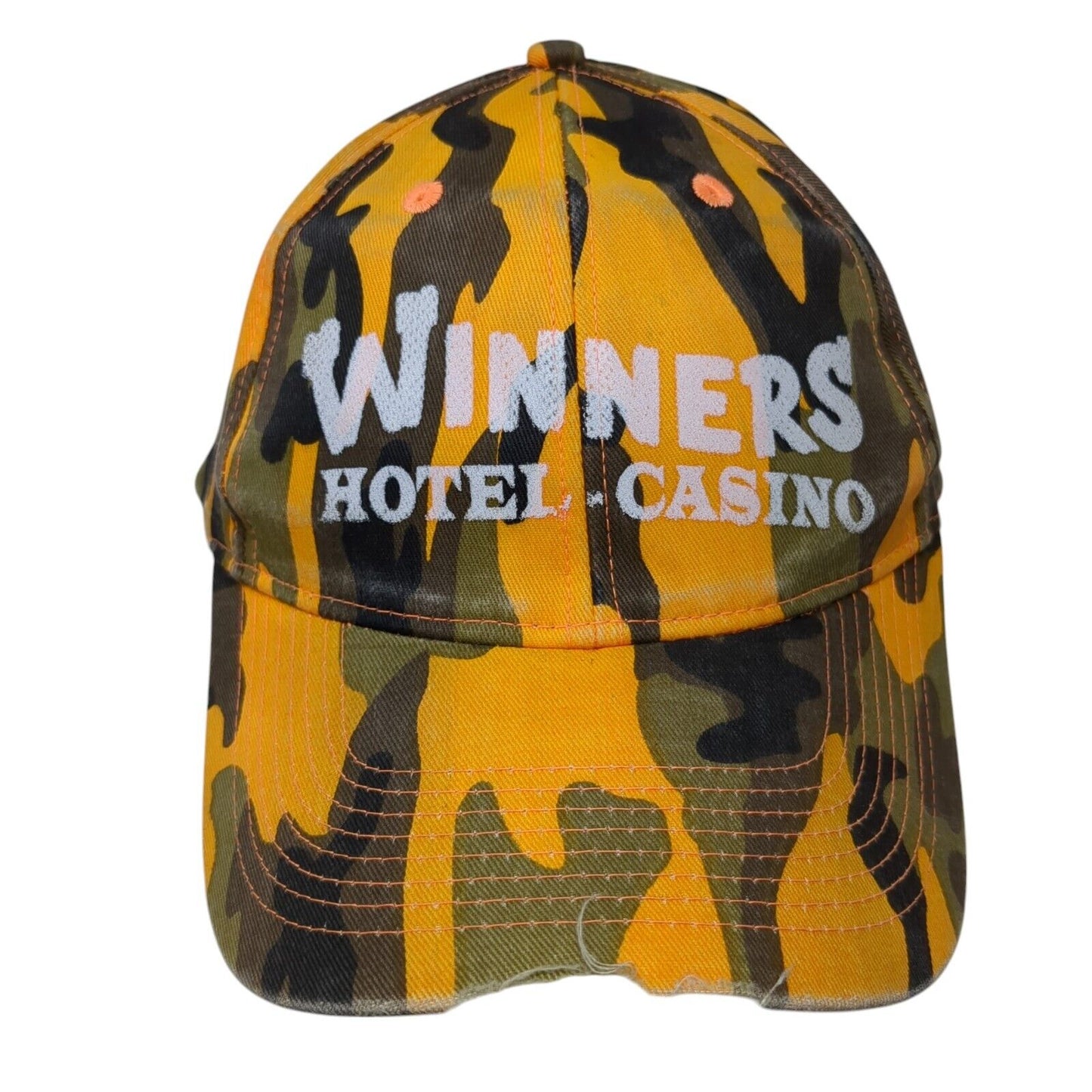 Winners Hotel Casino Strapback Hat Camouflage OSFA Adjustable Distressed 6 Panel
