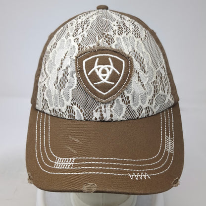 Ariat Baseball Cap Brown White OSFM Floral Lace Front Logo Strapback Stitch Hat