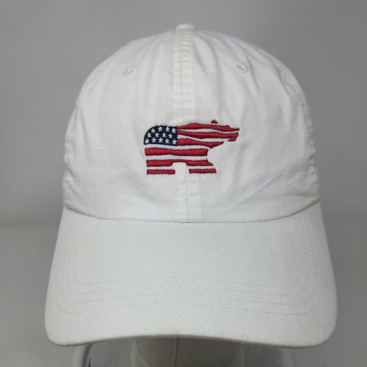 American Flag Bear Strapback Hat White Classic Cut Embroidered Ahead