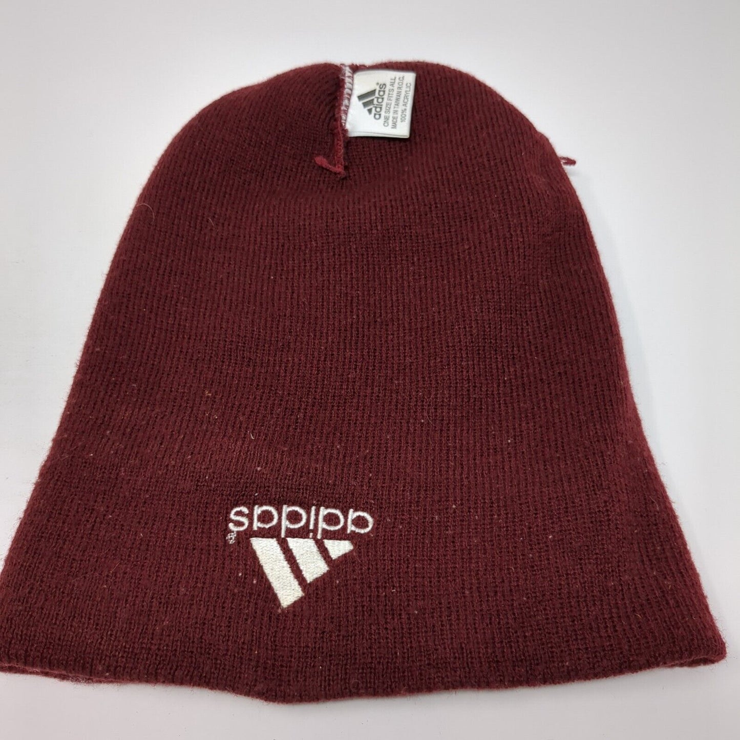 Adidas 3 Stripes Knit Beanie Hat Red One Size Stretch Embroidered