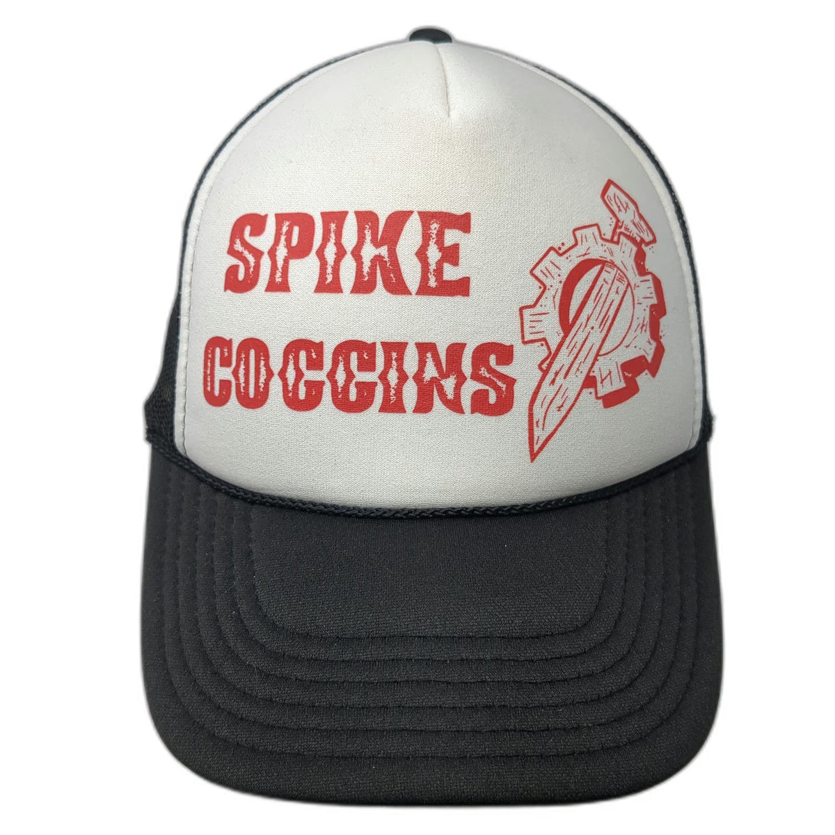 OTTO Trucker Hat Black One Size Spike Coggins Logo Mesh Snapback Foam Front