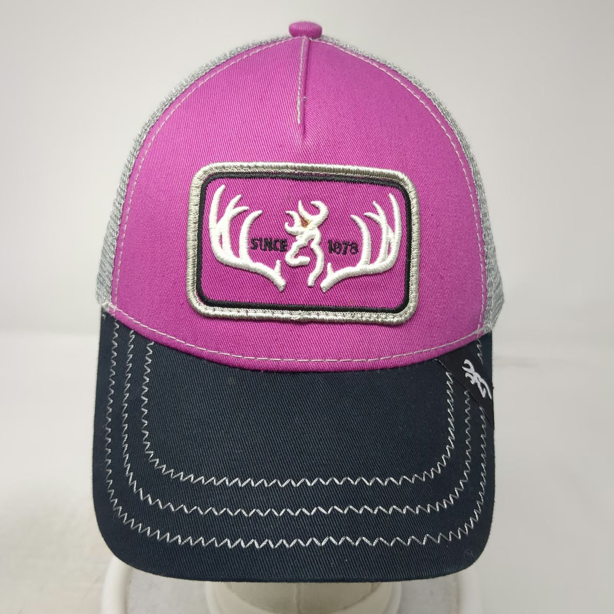 Browning Trucker Hat Pink Black Gray One Size Buckmark Logo Patch Mesh Back Hat