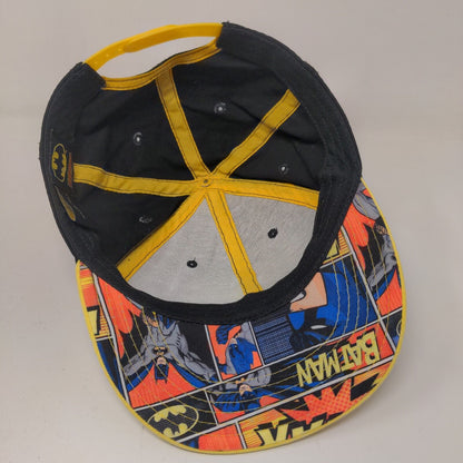 Batman Men's Snapback Hat Black Yellow Embroidered Logo Cotton Polyester