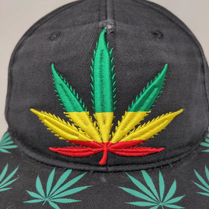 Weed Leaf Marijuana Kush Snapback Hat Black OSFA Embroidered Premium