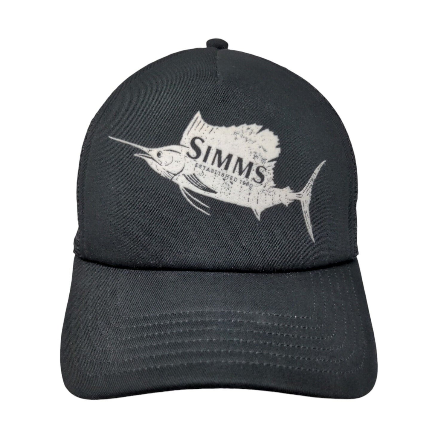 Simms Fishing Snapback Mesh Back Trucker Hat Black OSFM Swordfish Logo