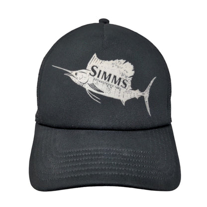 Simms Fishing Snapback Mesh Back Trucker Hat Black OSFM Swordfish Logo