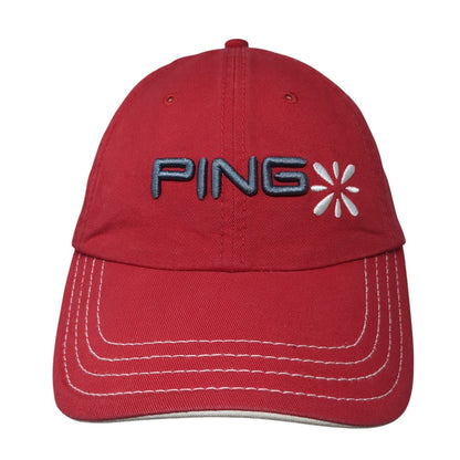 Ping Strapback Hat Red One Size Embroidered Solid 6 Panel Outdoor