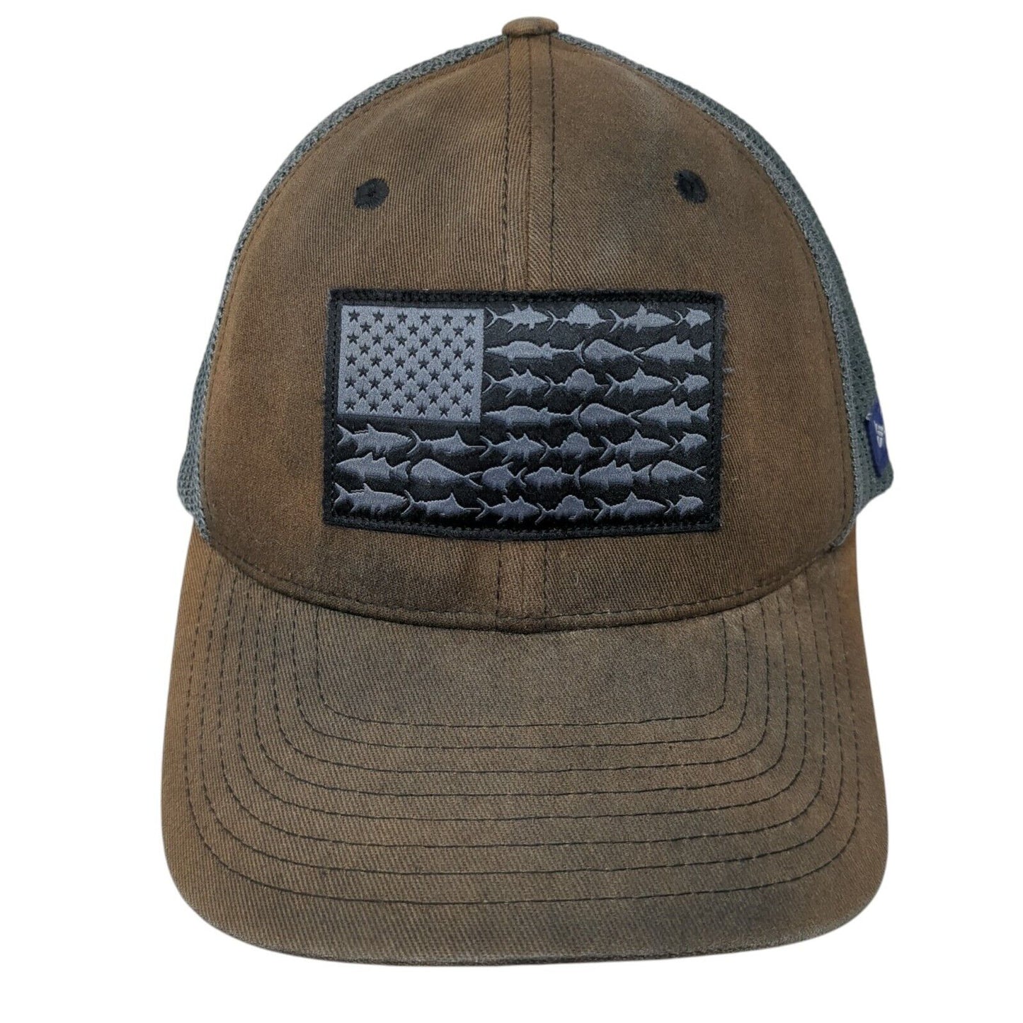 Columbia PFG Fish USA Flag Fitted Trucker Hat Multicolor S/M Patriotic Mesh Back
