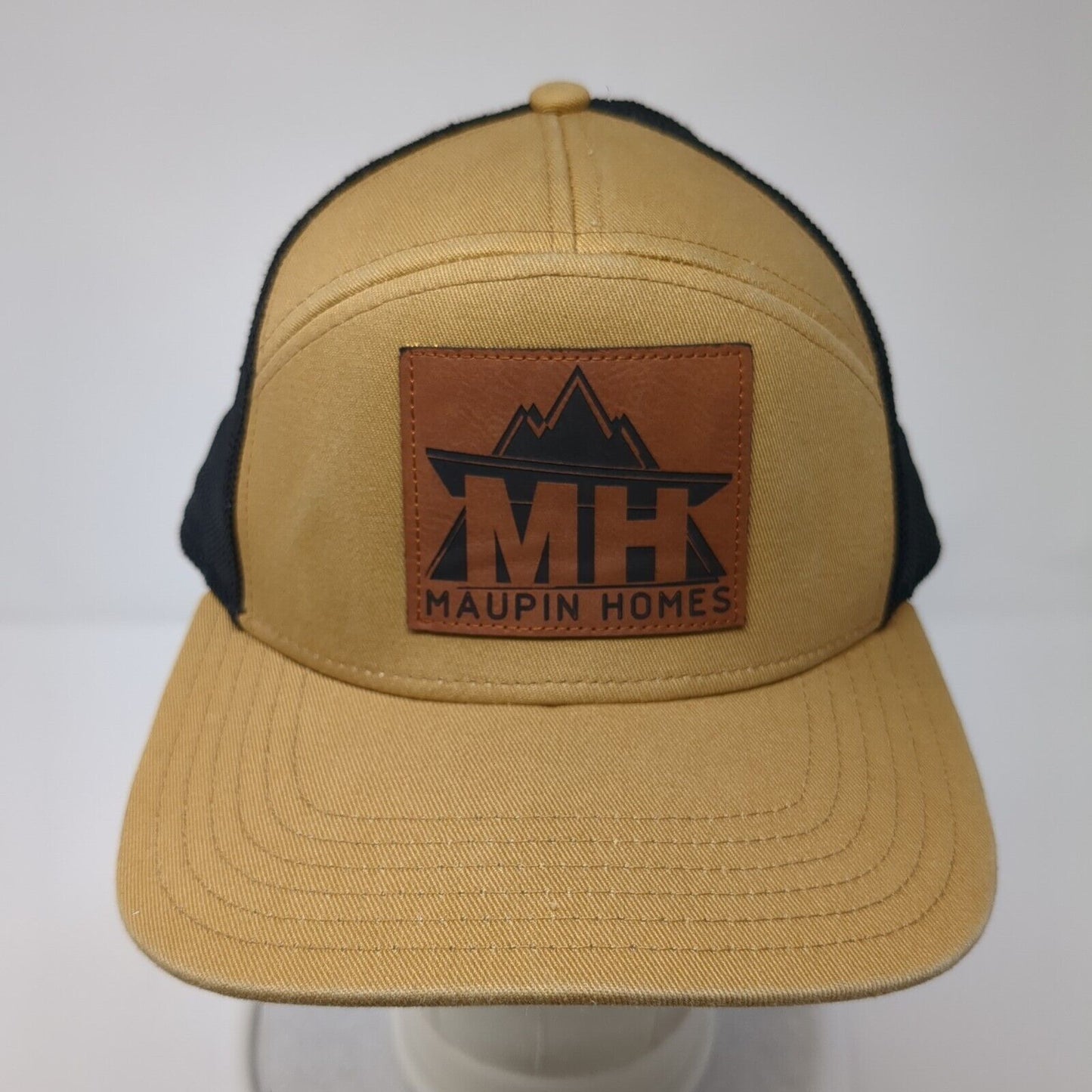 MH Maupin Homes Snapback Trucker Hat Tan OS Adjustable Mesh Red Lbl Outdoor Cap