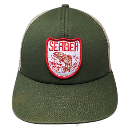 Seager Trucker Hat Green Beige One Size Mesh Snapback Fishing Club Patch
