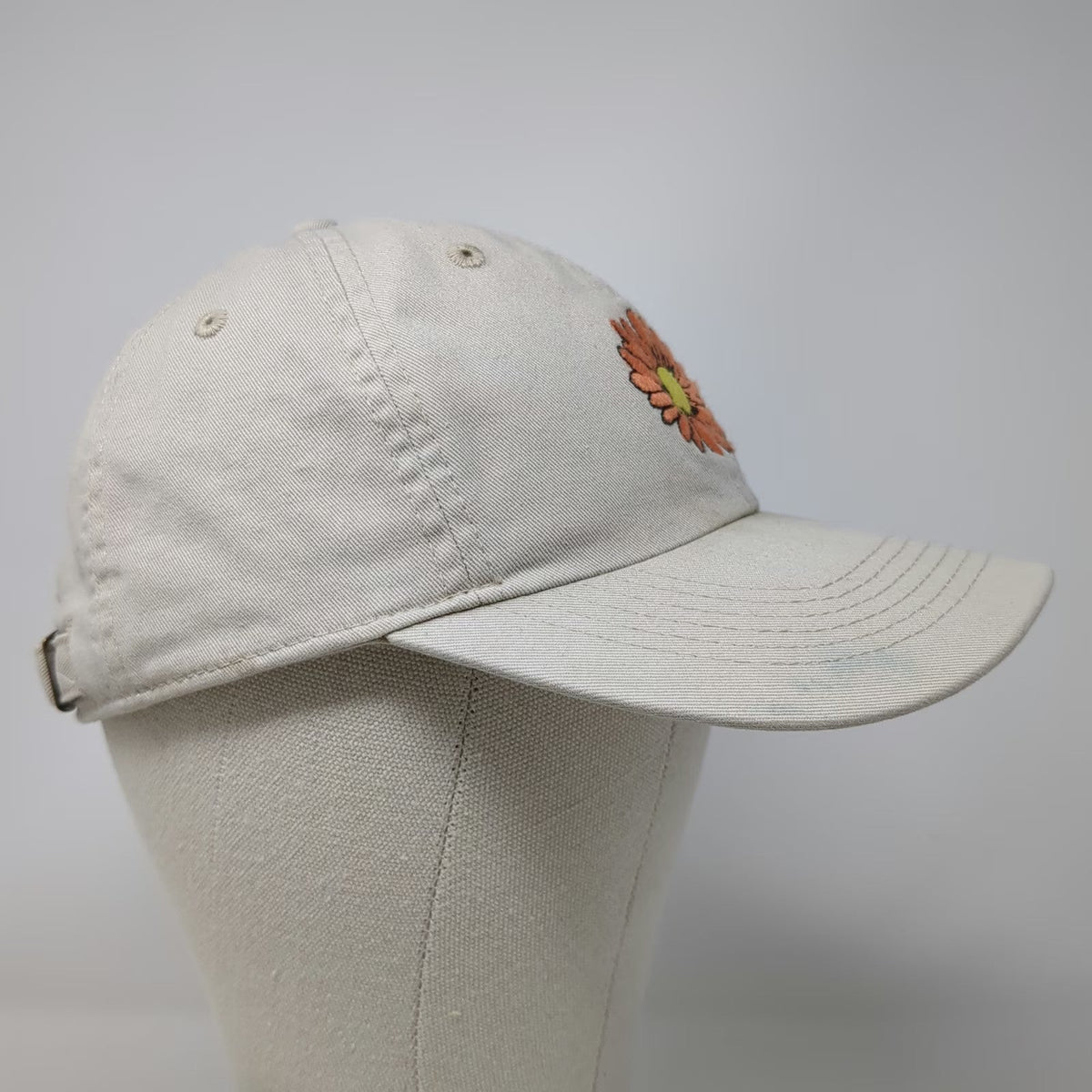 Life is Good Baseball Cap Beige One Size Daisy Flower Pink Spray Effect Hat