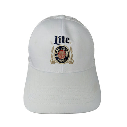 2014 Miller Lite Snapback Meshback Hat A Fine Pilsner Beer White Embroidered