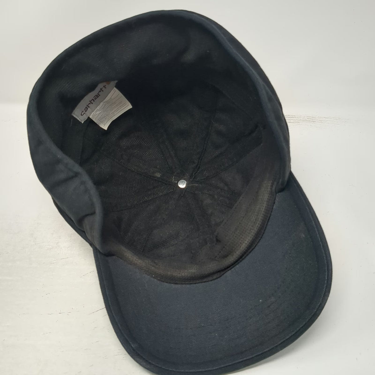 Carhartt Baseball Cap Black XL Fitted Ear Flaps Leather Patch Work Outdoor Hat