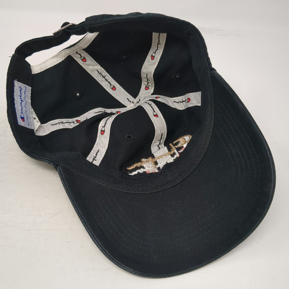 Champion Baseball Cap Black One Size Triple Logo Embroidered Adjustable Hat