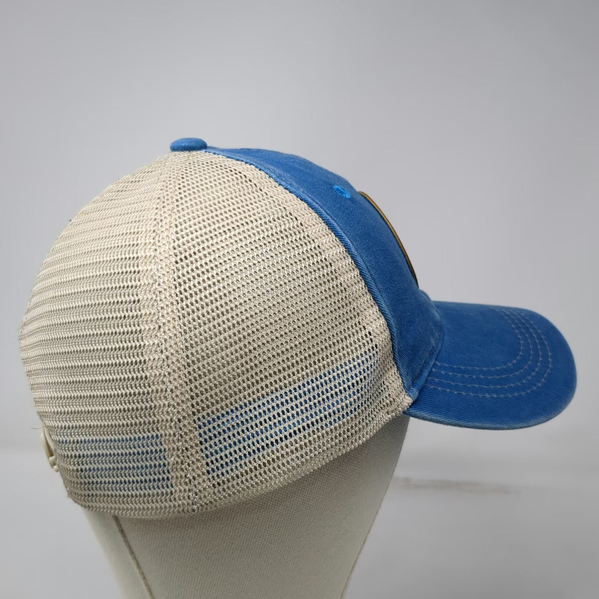 Blue One Size Trucker Hat Padre Island Texas Leather Patch Mesh Sun Snapback