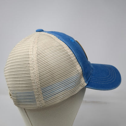 Blue One Size Trucker Hat Padre Island Texas Leather Patch Mesh Sun Snapback