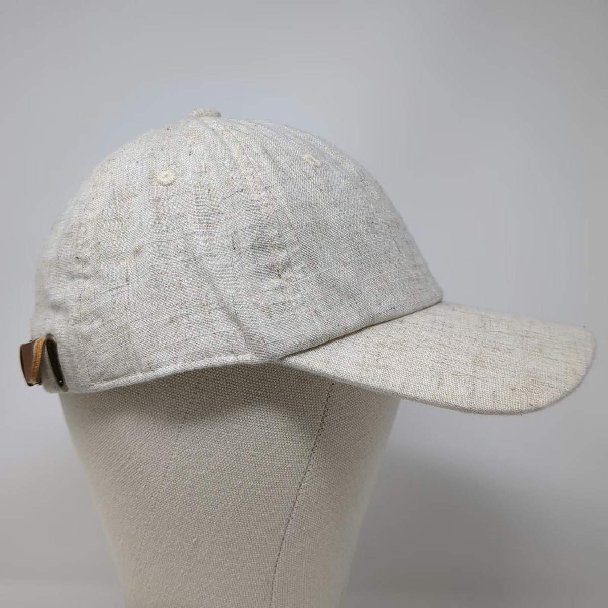 Baseball Cap Beige One Size Linen Blend Leather Strapback Hat Plain Textured