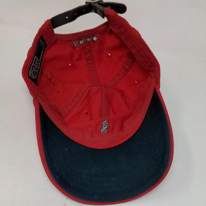 Polo Ralph Lauren Leather Strapback Hat Red One Size Embroidered Pony Cotton