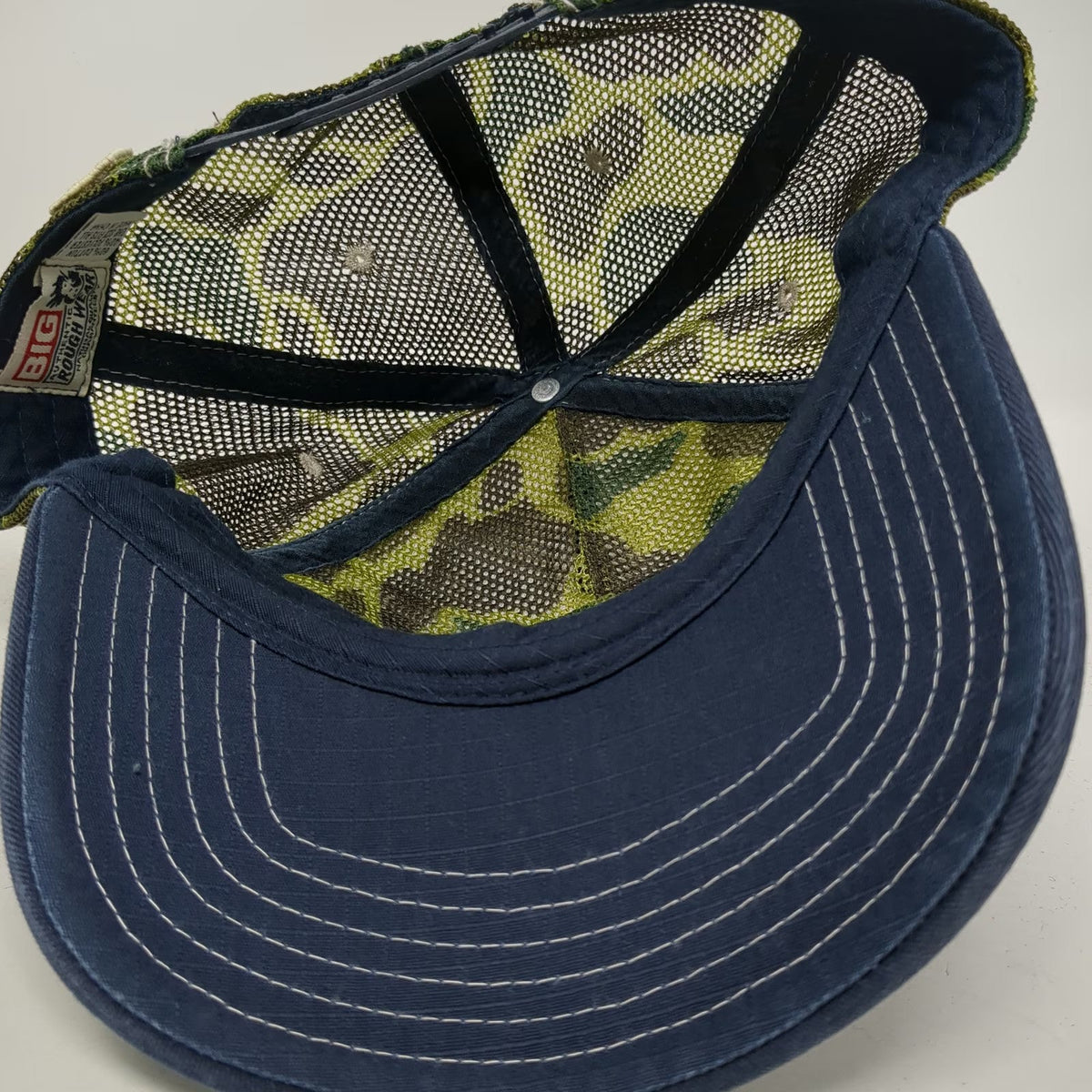 Big Authentic Rough Wear Trucker Hat Blue One Size Buck's Stop N Shop Camo Mesh