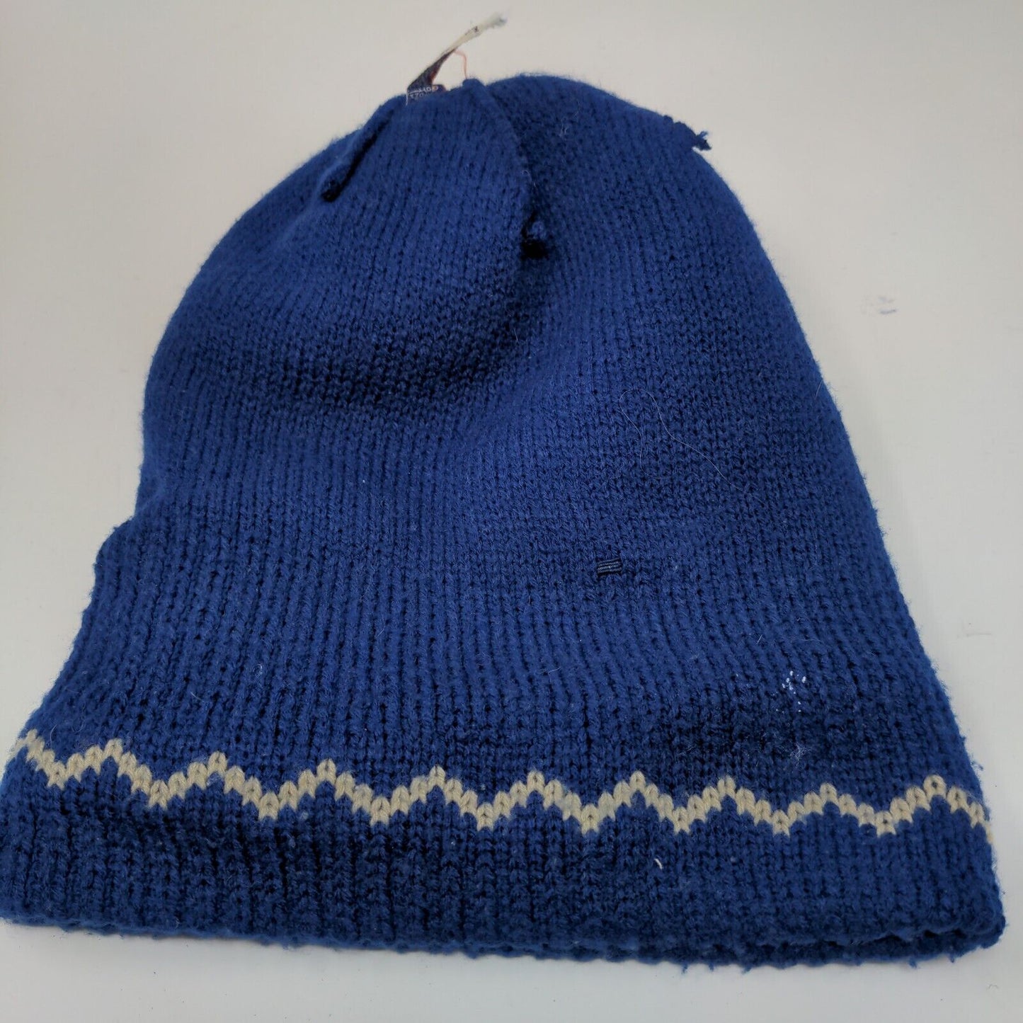 English Village Men's Knit Beanie Hat Cap Blue OSFA Stripe 100% Acrylic