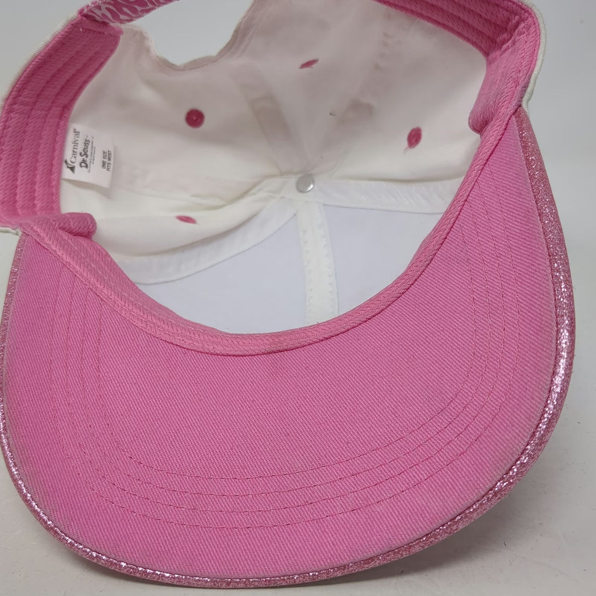 Carnival Baseball Cap White Pink One Size Grinch Love Heart Glitter Seuss Hat
