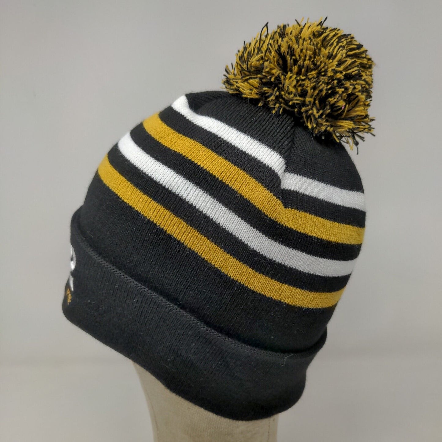 Men's Knit Beanie Hat Black Gold Striped  2022 Indianapolis Host Committee