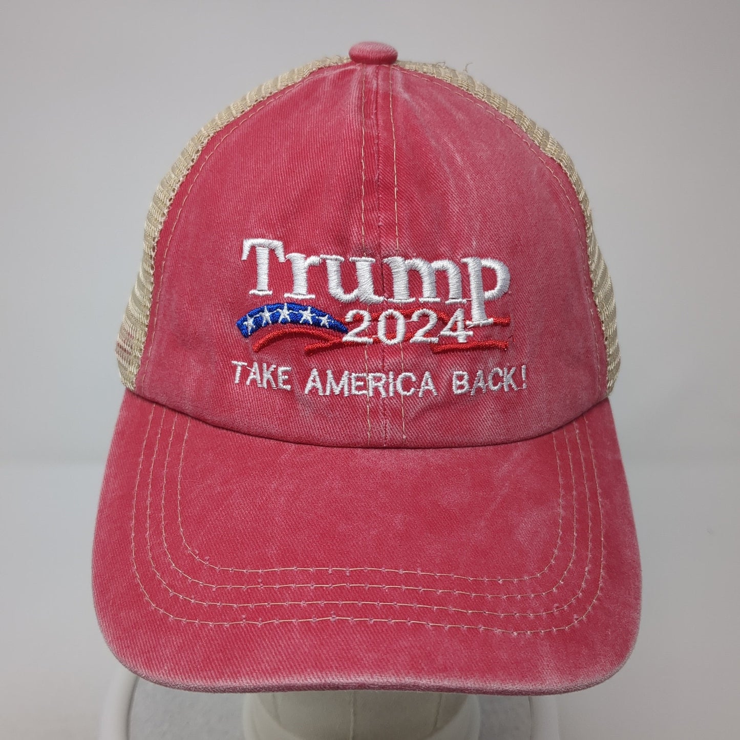 Trump 2024 Take America Back Trucker Hat Red OS Adjustable Patriotic Mesh Back