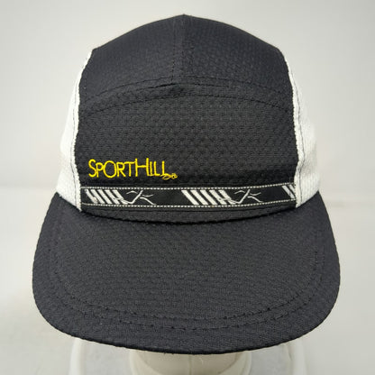 SportHill 5 Panel Black White One Size Running Mesh Side Panels Adjustable Hat