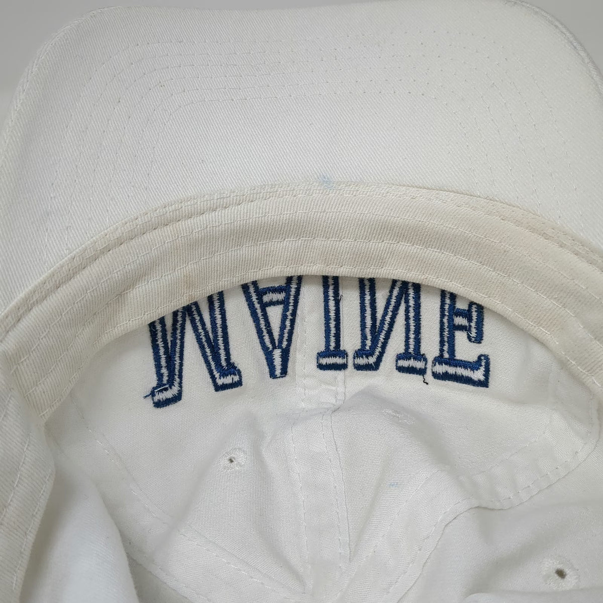 ESY Baseball Cap White Blue One Size Maine Embroidered Strapback Cotton Hat