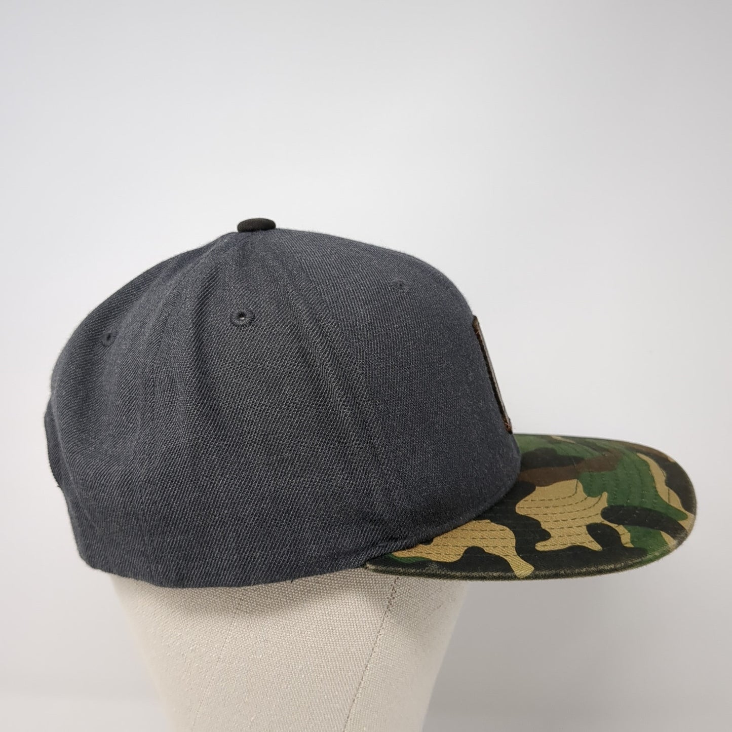 Leather Patch Logo Snapback Hat Multicolor Camo One Size Adjustable