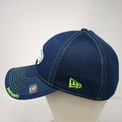 Seattle Seahawks NFL New Era Blue L Mesh Cap Stretch 39THIRTY Green Stitch Hat